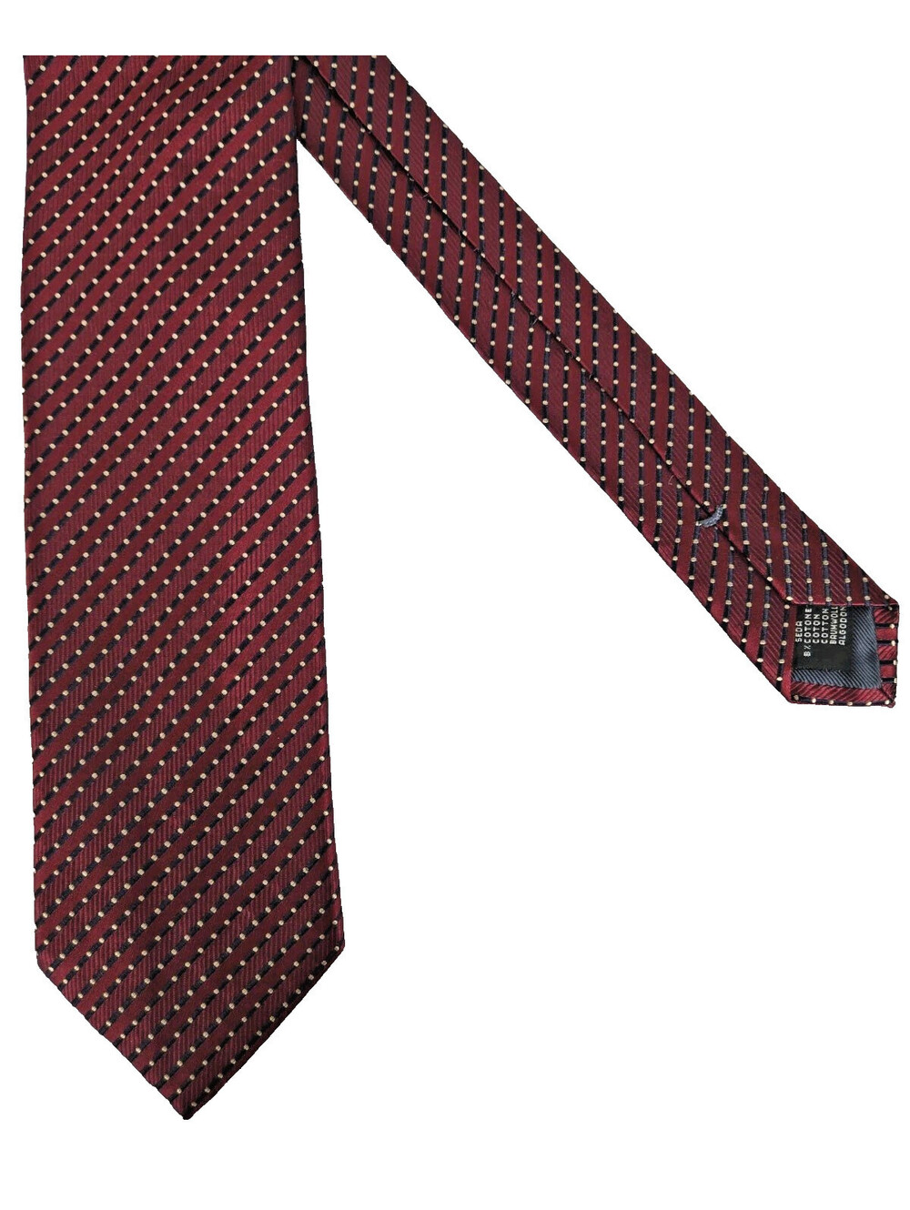 Ermenegildo Zegna Silk Cotton Neck Tie Red Gold Dot Pattern Made in Italy